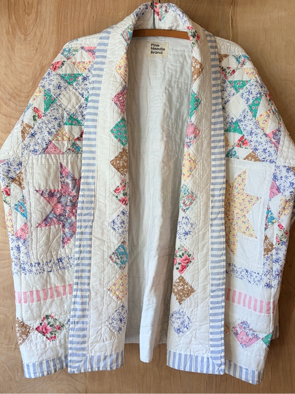 Women's Handmade Patchwork Quilted Jacket - White, Blue, Pink - Picture 5 of 9